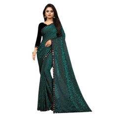 Mayawye Women's Lycra Solid Saree With Unstitched Blouse (Green, 5.5 Mtr)