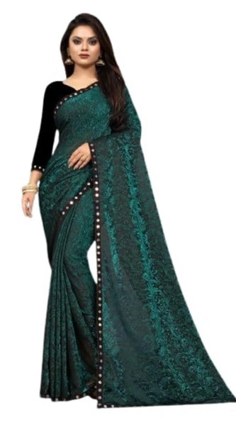 Mayawye Women's Lycra Solid Saree With Unstitched Blouse (Green, 5.5 Mtr)