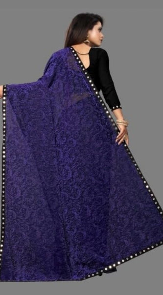 Mayawye Women's Lycra Solid Saree With Unstitched Blouse (Purple, 5.5 Mtr)