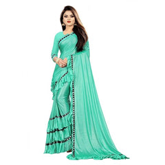 Mayawye Women's Malai Lining Solid Saree With Unstitched Blouse (Rama, 5.5 Mtr)