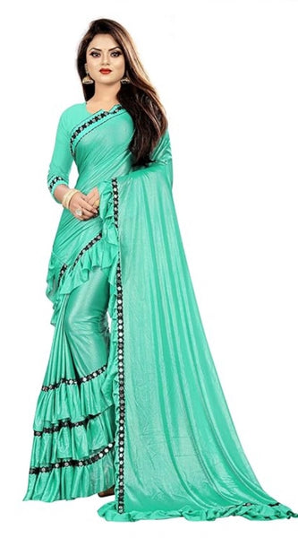 Mayawye Women's Malai Lining Solid Saree With Unstitched Blouse (Rama, 5.5 Mtr)