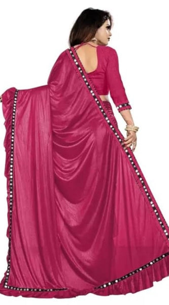 Mayawye Women's Malai Lining Solid Saree With Unstitched Blouse (Maroon, 5.5 Mtr)