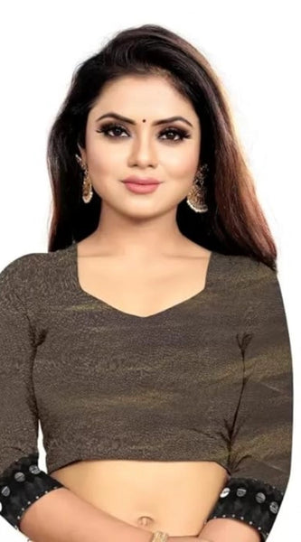 Mayawye Women's Malai Lining Solid Saree With Unstitched Blouse (Coffee, 5.5 Mtr)