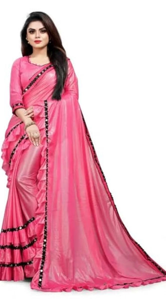 Mayawye Women's Malai Lining Solid Saree With Unstitched Blouse (Baby Pink, 5.5 Mtr)