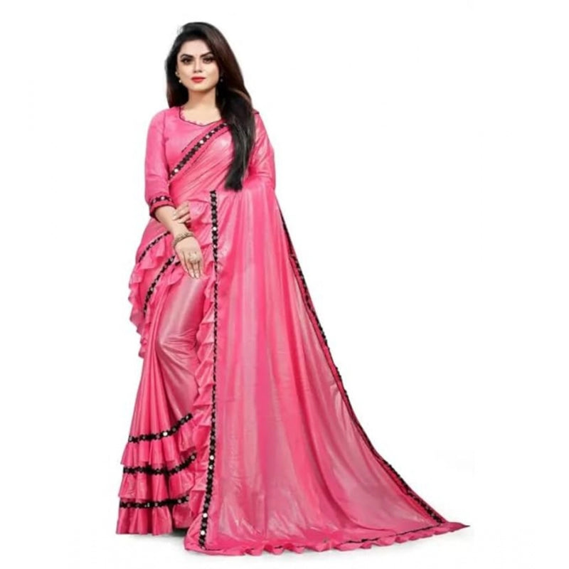 Mayawye Women's Malai Lining Solid Saree With Unstitched Blouse (Baby Pink, 5.5 Mtr)