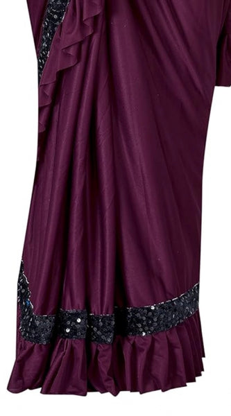 Mayawye Women's Lycra Solid Saree With Unstitched Blouse (Wine, 5.5 Mtr)