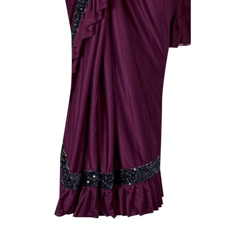 Mayawye Women's Lycra Solid Saree With Unstitched Blouse (Wine, 5.5 Mtr)