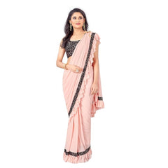 Mayawye Women's Lycra Solid Saree With Unstitched Blouse (Peach, 5.5 Mtr)