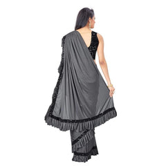 Mayawye Women's Lycra Solid Saree With Unstitched Blouse (Grey, 5.5 Mtr)