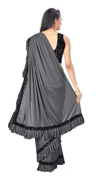 Mayawye Women's Lycra Solid Saree With Unstitched Blouse (Grey, 5.5 Mtr)
