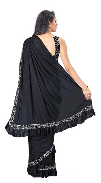Mayawye Women's Lycra Solid Saree With Unstitched Blouse (Black, 5.5 Mtr)