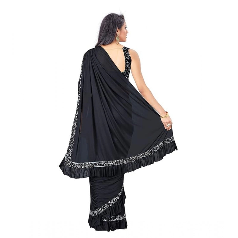 Mayawye Women's Lycra Solid Saree With Unstitched Blouse (Black, 5.5 Mtr)
