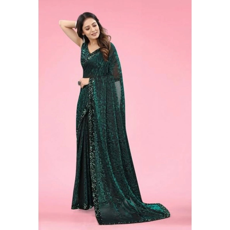 Mayawye Women's Lycra Floral Saree With Unstitched Blouse (Green, 5.5 Mtr)