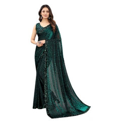 Mayawye Women's Lycra Floral Saree With Unstitched Blouse (Green, 5.5 Mtr)