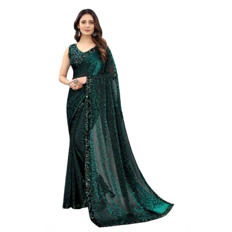 Mayawye Women's Lycra Floral Saree With Unstitched Blouse (Green, 5.5 Mtr)