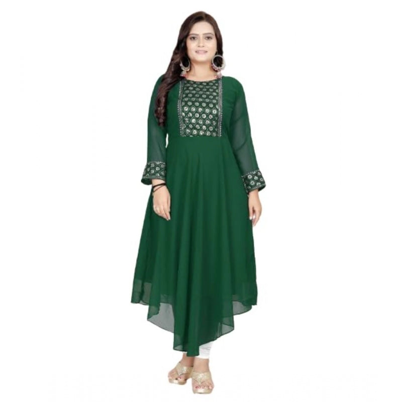 Mayawye Women's Georgette Embroidered Kurti (Green)