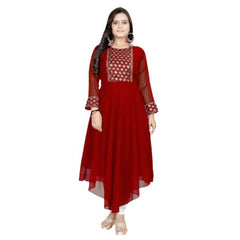Mayawye Women's Georgette Embroidered Kurti (Maroon)
