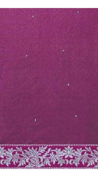 Mayawye Women's Velvet Embroidered Saree With Unstitched Blouse (Pink, 5.5 Mtr)