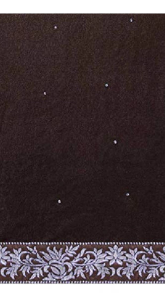 Mayawye Women's Velvet Embroidered Saree With Unstitched Blouse (Brown, 5.5 Mtr)