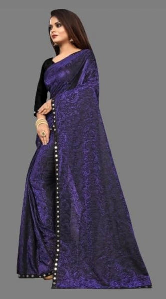 Mayawye Women's Lycra Solid Saree With Unstitched Blouse (Purple, 5.5 Mtr)