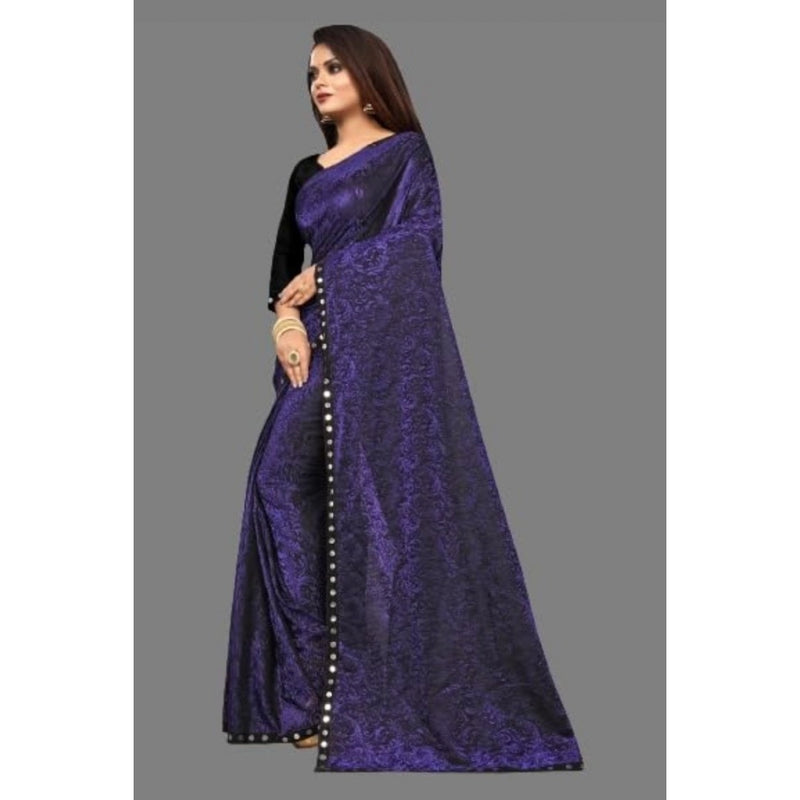 Mayawye Women's Lycra Solid Saree With Unstitched Blouse (Purple, 5.5 Mtr)