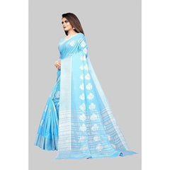 Mayawye Women's Cotton Silk Floral Saree With Unstitched Blouse (Rama, 5.5 Mtr)