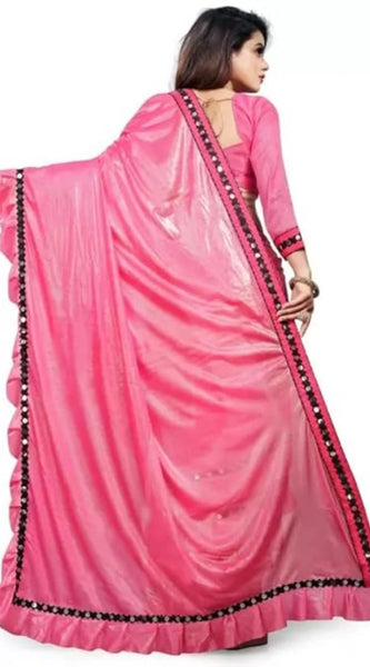 Mayawye Women's Malai Lining Solid Saree With Unstitched Blouse (Baby Pink, 5.5 Mtr)