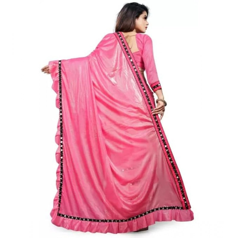 Mayawye Women's Malai Lining Solid Saree With Unstitched Blouse (Baby Pink, 5.5 Mtr)