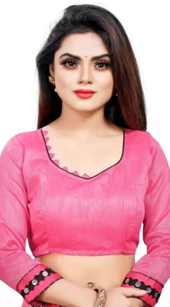 Mayawye Women's Malai Lining Solid Saree With Unstitched Blouse (Baby Pink, 5.5 Mtr)