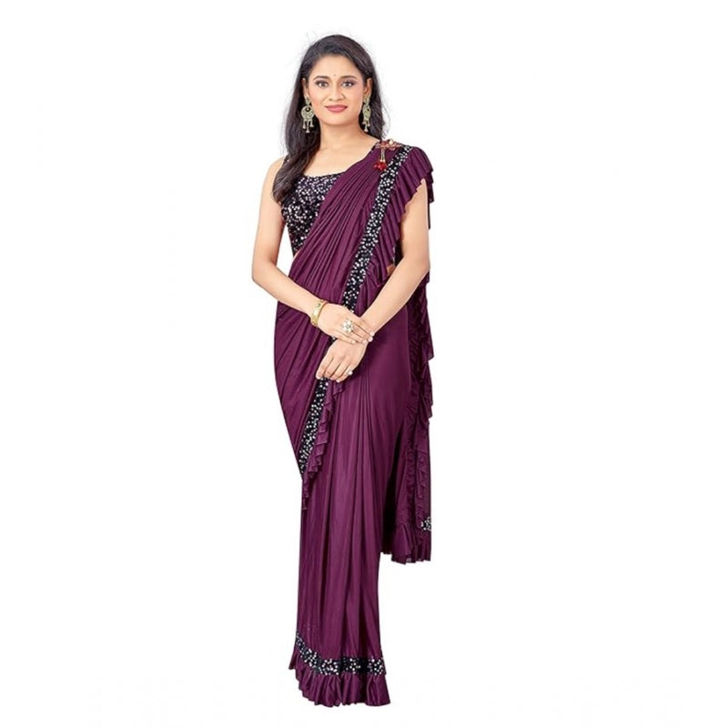 Mayawye Women's Lycra Solid Saree With Unstitched Blouse (Wine, 5.5 Mtr)