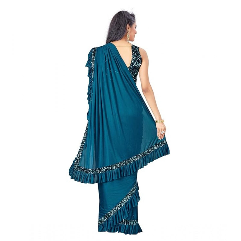 Mayawye Women's Lycra Solid Saree With Unstitched Blouse (Rama, 5.5 Mtr)