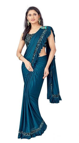 Mayawye Women's Lycra Solid Saree With Unstitched Blouse (Rama, 5.5 Mtr)