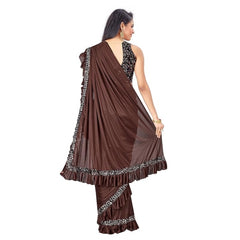 Mayawye Women's Lycra Solid Saree With Unstitched Blouse (Brown, 5.5 Mtr)