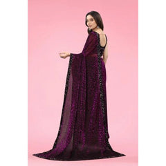 Mayawye Women's Lycra Floral Saree With Unstitched Blouse (Wine, 5.5 Mtr)