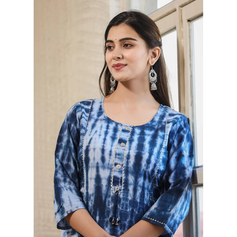 Mayawye Women's Cotton Dyed 3/4 Sleeve Round Neck Kurti (Blue)