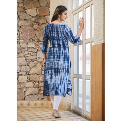 Mayawye Women's Cotton Dyed 3/4 Sleeve Round Neck Kurti (Blue)