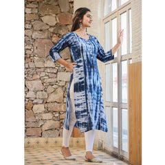 Mayawye Women's Cotton Dyed 3/4 Sleeve Round Neck Kurti (Blue)