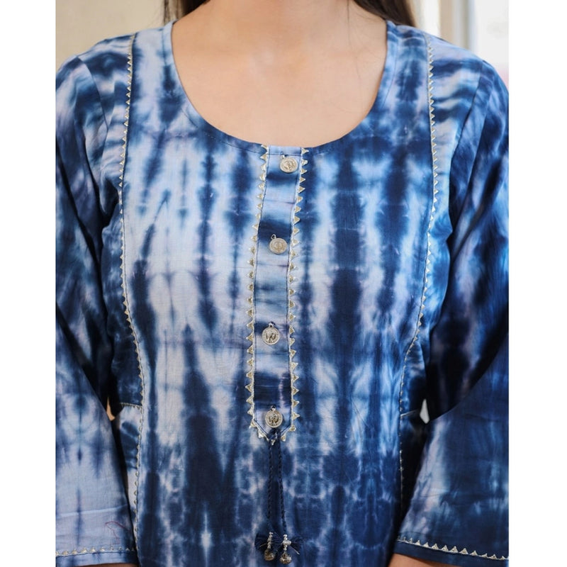 Mayawye Women's Cotton Dyed 3/4 Sleeve Round Neck Kurti (Blue)