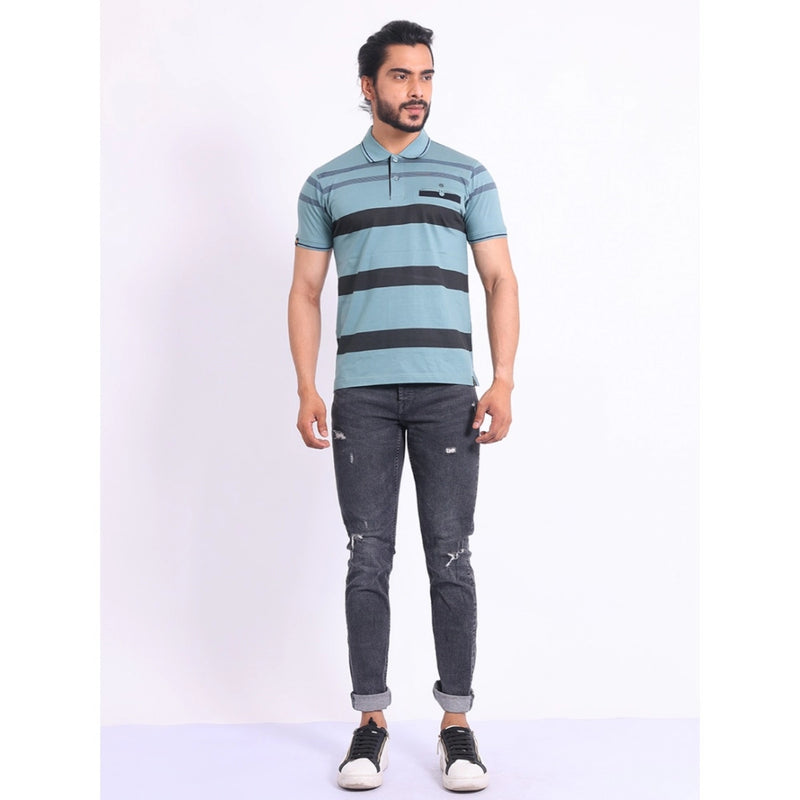 Mayawye Men's Casual Cotton Printed Polo Neck Half Sleeve T-Shirt (Green)