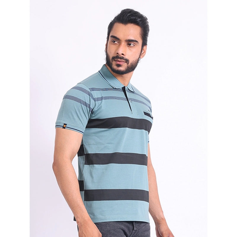 Mayawye Men's Casual Cotton Printed Polo Neck Half Sleeve T-Shirt (Green)