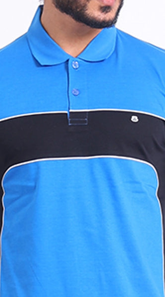 Mayawye Men's Casual Cotton Printed Polo Neck Half Sleeve T-Shirt (Inkblue)