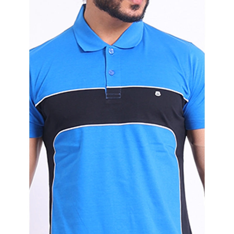 Mayawye Men's Casual Cotton Printed Polo Neck Half Sleeve T-Shirt (Inkblue)