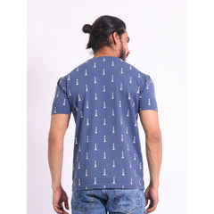 Mayawye Men's Casual Cotton Printed Round Neck Half Sleeve T-Shirt (Blue)