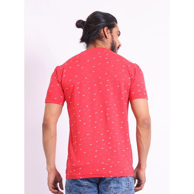 Mayawye Men's Casual Cotton Printed Round Neck Half Sleeve T-Shirt (Red)