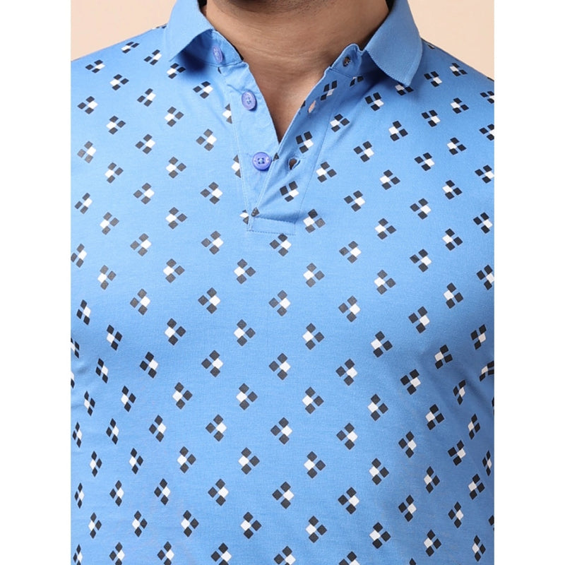 Mayawye Men's Casual Cotton Printed Polo Neck Half Sleeve T-Shirt (Blue)