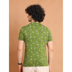 Mayawye Men's Casual Cotton Printed Round Neck Half Sleeve T-Shirt (Green)