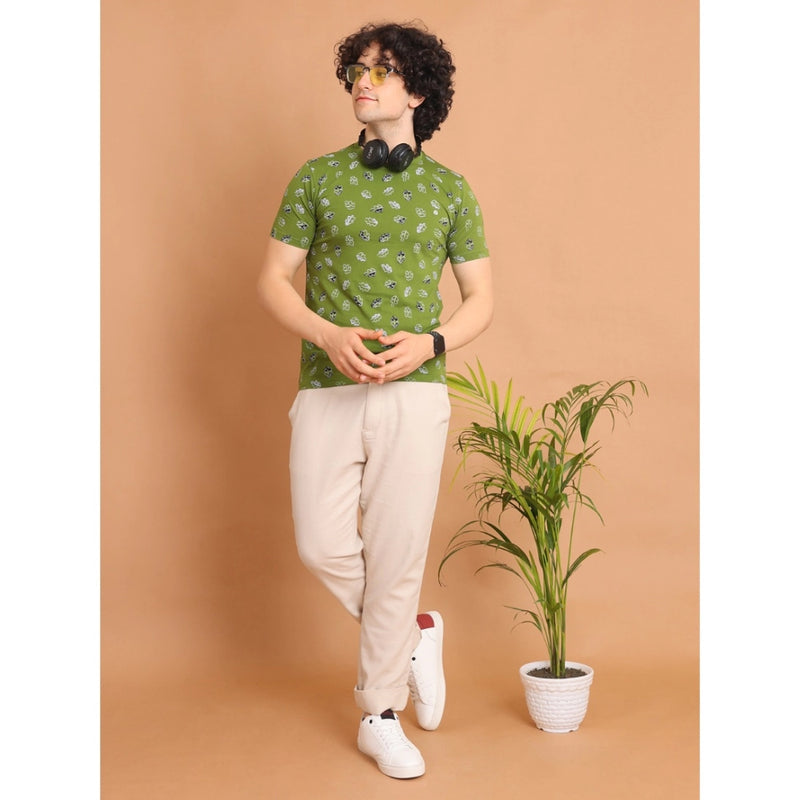 Mayawye Men's Casual Cotton Printed Round Neck Half Sleeve T-Shirt (Green)