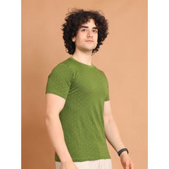 Mayawye Men's Casual Cotton Printed Round Neck Half Sleeve T-Shirt (Green)