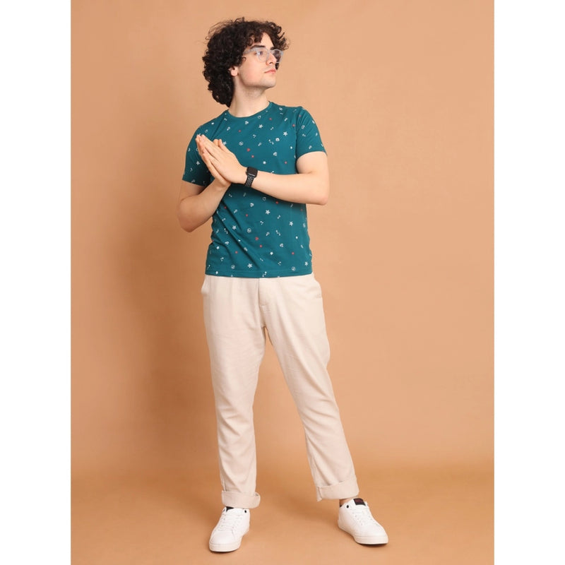 Mayawye Men's Casual Cotton Printed Round Neck Half Sleeve T-Shirt (Green)