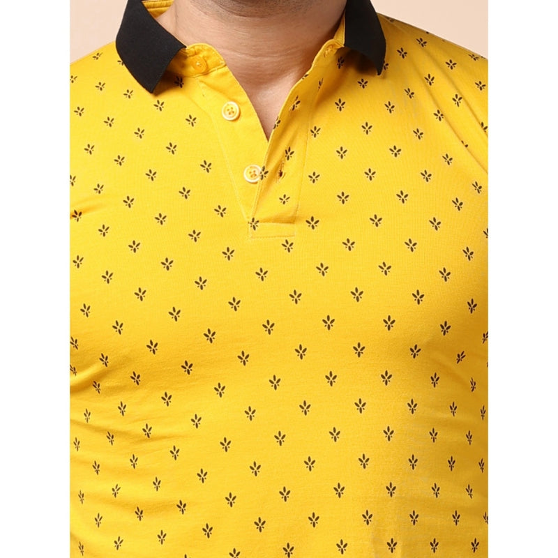 Mayawye Men's Casual Cotton Printed Polo Neck Half Sleeve T-Shirt (Yellow)